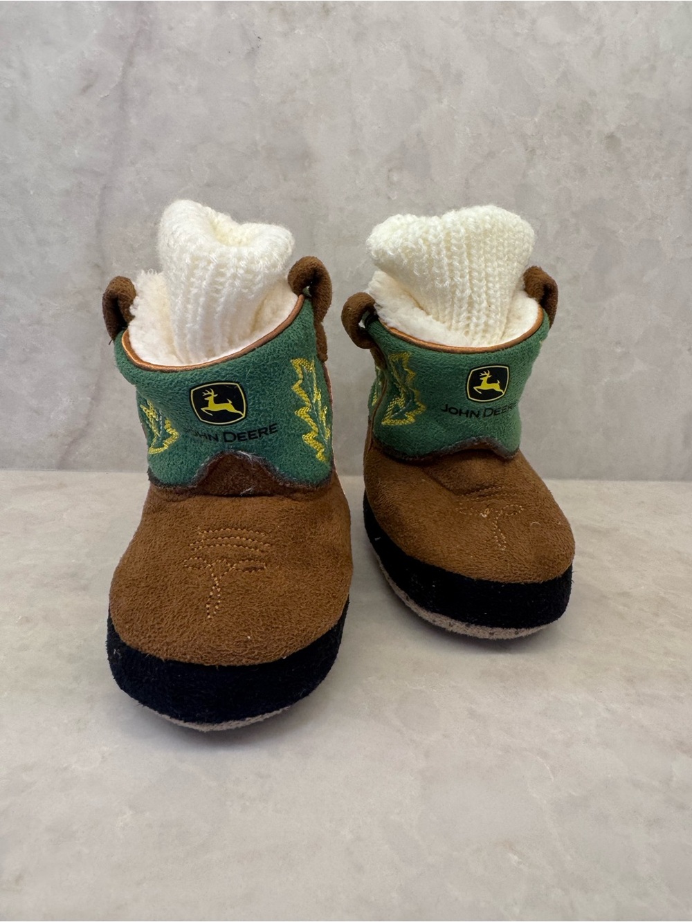 John Deere Brown and Green Cowboy Boot Slippers